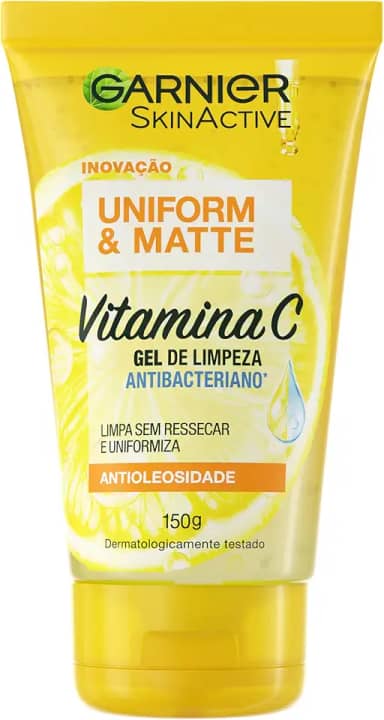 Gel de Limpeza Facial Antibacteriano Garnier Uniform & Matte Vitamina C, 150ml