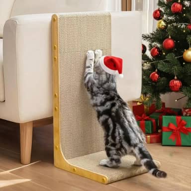 Conlun Arranhador de papelão para gatos, 58 cm, em forma de L, montado na parede, quadro vertical para arranhar, papelão durável para proteger móveis de gatos internos, grão de madeira grande