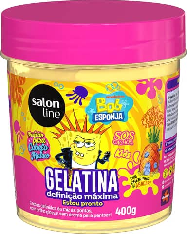 Salon Line Gelatina Definição Máxima Bob Esponja, SOS Cachos Kids, Perfume de Abacaxi, 400g