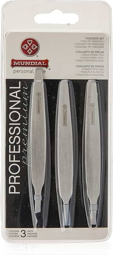 Kit Pinças Profissionais 3 Peças, Mundial S/A, Prateado