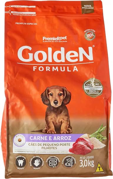 Ração Golden Fórmula Mini Bits para Cães Filhotes Raças Pequenas Sabor Carne e Arroz, 3kg Premier Pet Para Todas Pequeno Filhotes,