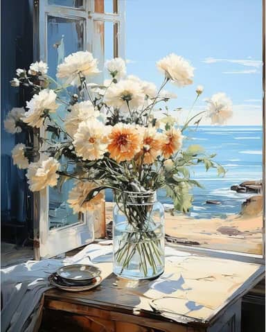 PRASIO Kit de pintura por números para adultos iniciantes, kits de pintura de flores por números em tela, pintura a óleo acrílica DIY por número para adultos para decoração de casa, presente 40,6 x