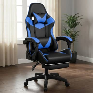 Cadeira Gamer Ergonômica Reclinável Confortável Com Apoio Para Os Pés (Azul)