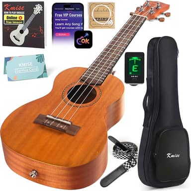 Kmise Ukulele profissional para iniciantes adultos, lição online gratuita de 58 cm concerto de mogno ukelele com kit de iniciante ukele infantil estojo de gig bag, alça, afinador, cordas de nylon