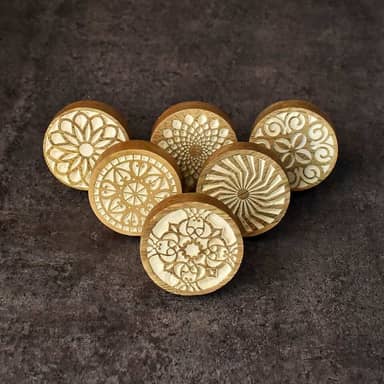 Puxadores de madeira Boho para gavetas de armários puxadores redondos florais de madeira para armário cozinha puxadores de gaveta de madeira - Conjunto de 6