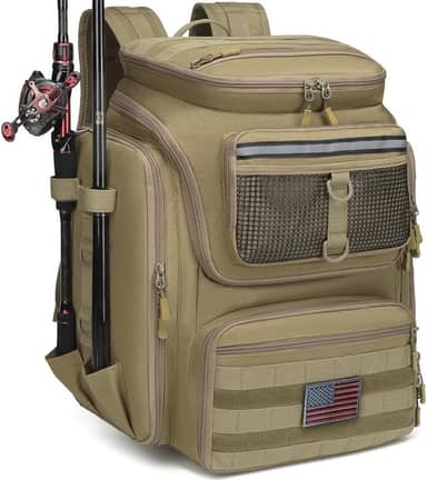 HAMBOLY Mochila de pesca com suportes de vara, mochila de 40 L para equipamentos e equipamentos de pesca, bolsa de pesca à prova d'água para homens