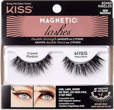 KISS Cílios magnéticos, agrador, 1 par de cílios postiços sintéticos com 5 ímãs de força dupla, resistente ao vento, cílios falsos testados dermatologicamente duram até 16 horas, reutilizáveis