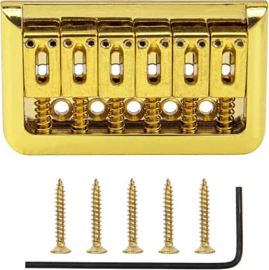 1 peça de montagem de ponte fixa para guitarra elétrica Yootones compatível com 6 cordas Fender Strat Stratocaster Tele Telecaster peças de guitarra (ouro)