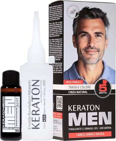 Keraton Coloração Semi-Permanente Em Creme Para Cabelos Sem Amônia Com Cistina Para Cabelos Masculino Com Ormagel Xpu® Men 30Ml Cinza Natural