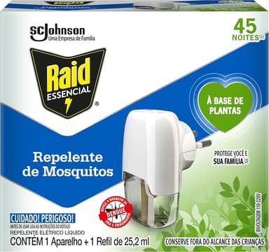 Raid Essencial Repelente Eletrico Líquido À Base de Plantas, 1 Aparelho e 1 Refil de 25,2ml