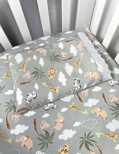 Jogo de Lençol 02 Peças Berço Americano 100% Algodão Estampado ou Liso (Safari Cinza)