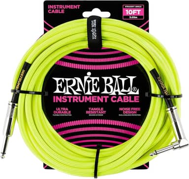 Ernie Ball Cabo de instrumento, ângulo reto de 0,63 cm, amarelo neon, 3 m (P06080)