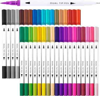 Canetinhas Coloridas Ponta Dupla Hidrográfica – Fina e Grossa – Kit Artístico para Desenho, Lettering, Escolar (12)