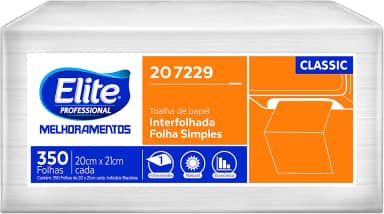 PAPEL TOALHA INTERFOLHADO FOLHA SIMPLES ELITE CLASSIC COM 350 FOLHAS, Elite Professional
