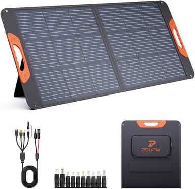 100W Portable Solar Panel,Fordable Solar Cell Solar Charger MC-4 Cable for Power Station,USB-A and Type-C Output,23.5% High Efficiency IP67 Water& Dustproof for Camping RV Trip Van Travel