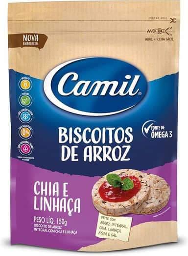 Biscoito de Arroz Integral com Chia e Linhaça Camil Pct 150g