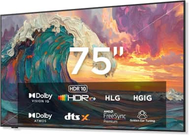 iFFALCON Smart TV Classe QLED 4K de 75 polegadas, TV mural ultrafina, 144Hz, HDR, modo artístico com arte AI, ampla gama de cores, Dolby Vision IQ, Dolby Atmos, Google Assistant Voice Remote (modelo