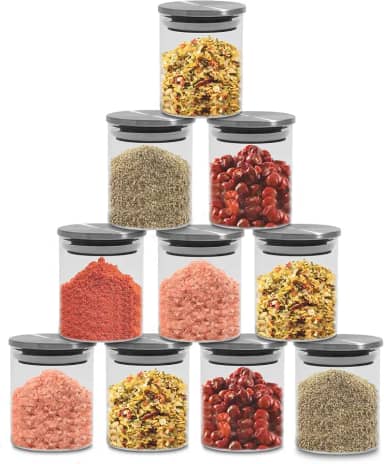 Kit 10 Porta Tempero Condimento 200ml Potes Herméticos de Vidro com Tampa Inox