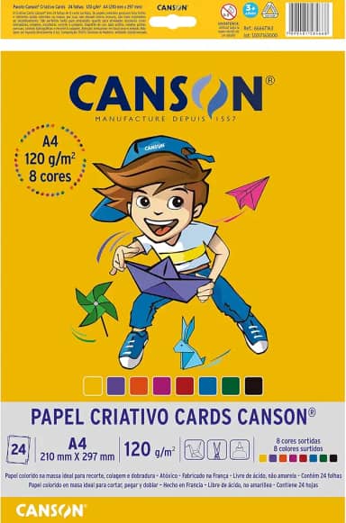 Papel Colorido A4 120g/m², Canson, 66667163, Criativo Cards, 8 Cores, 24 Folhas