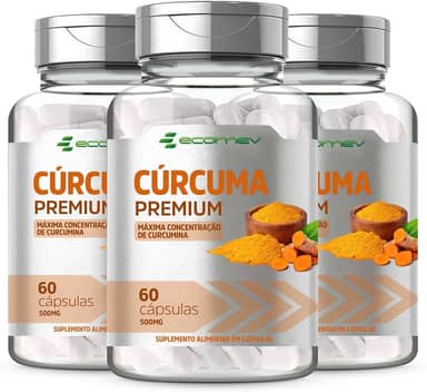 3 Potes Curcuma Longa 100% Curcumina Pura 500Mg 180 Cápsulas Ecomev