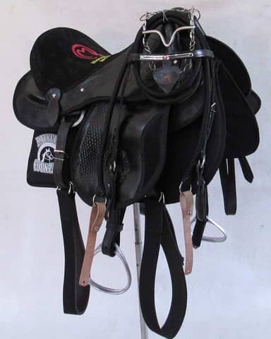 Sela Mangalarga M. Preta Com Aba Em Camurça Completa + Freio Inox + Acessórios