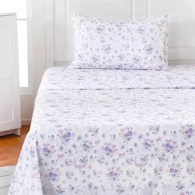 MICORAL Jogo de lençol infantil solteiro com flores roxas, gatos, 3 peças para meninos e meninas, lençóis de microfibra com estampa macia, conjunto de cama infantil aconchegante com bolso profundo