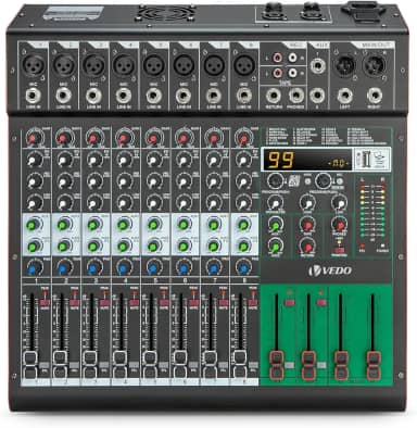 Mesa de Som Amplificada de 8 Canais com 99 Efeitos DSP, Amplificador de 500W×2, Bluetooth, USB/MP3, Phantom Power de 48V, EQ de 5 Bandas - Mesa de Mixagem Profissional