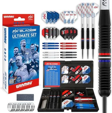 Winmau Conjunto definitivo PDC com dardos e acessórios de latão de ponta de aço 22G - Inclui voos e eixos de dardos (hastes)