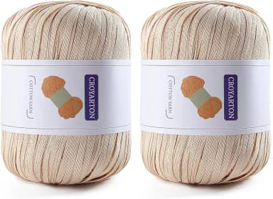 Pacote com 2 fios de ráfia para crochê, fio de algodão macio para crochê, bolsa de praia de verão, 228 jardas/fio de papel de fita de 100 g para iniciantes, bolsa de tricô manual DIY (bege)
