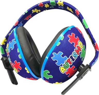 Protetor Auditivo Infantil, Abafador, Estampa Quebra-Cabeça, Azul Marinho Multicolorido, Ajustável