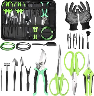 Kit de Ferramentas para Bonsai, Conjunto de Ferramentas de Jardinagem de 21 Peças Inclui Tesouras de Poda de Jardim, Tesoura para Aparar Plantas, Fio de Treinamento, Ferramenta para Suculenta