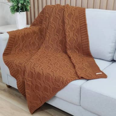Manta Trico Decorativa Sofa 120x150cm Usufruto Tricot cod001 Cor:COGNAC