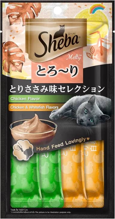 Petisco Sheba Cremoso Sabores Frango e Frango & Peixe Branco Gatos Adultos 4 Uni