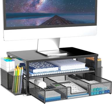 Suporte para Monitor de Computador de 2 Camadas com Gaveta e 2 Caneta Suportes,Suporte Monitor Mesa,Suporte para Monitor de Mesa,Base para Monitor,Base Monitor,Suporte de Mesa para Monitor