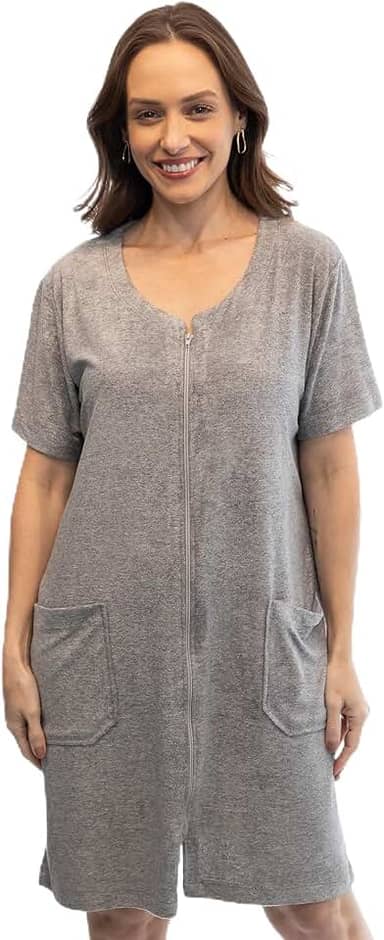 Roupão Robe Feminino Atoalhado Ziper Hidro Banho Meia Manga
