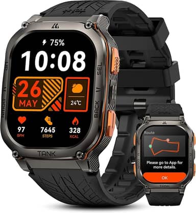 KOSPET Relógio inteligente Tank M3 Ultra com GPS, 5ATM à prova de água, bússola, pressão do ar, altitude, aço inoxidável completo, chamada Bluetooth, ecrã AMOLED sempre activo de 1,96'', voz AI