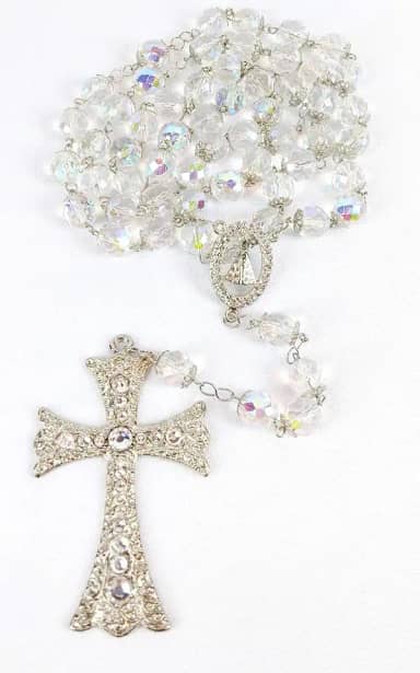 Terço De Noiva Cristal Boreal 12mm Prata