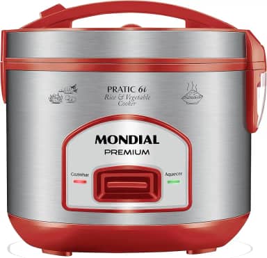 MONDIAL Panela Elétrica de Arroz, Vermelho/Inox, 500W, 110V - PE-45-6X