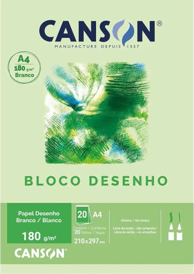 Bloco Desenho Branco A4 180g/m², Canson, 66667164, Branco natural, 20 Folhas