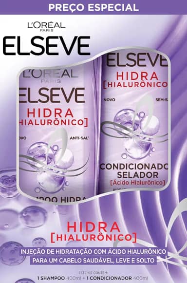 L'Oréal Paris Elseve Kit Shampoo e Condicionador Hidra Hialurônico, com Ácido Hialurônico, Ação Preenchedora, 4x Mais Hidratação e 7x Mais Força, com 400ml cada