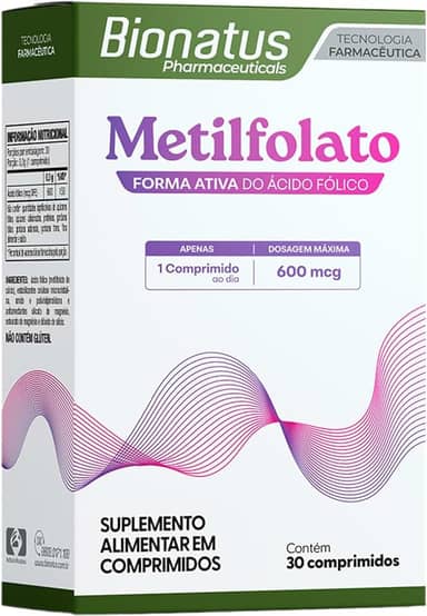 Bionatus, Metilfolato, Suplemento alimentar, Metilfolato 600mcg, 30 cápsulas • 30 doses, Branco