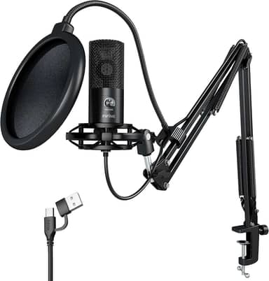 FIFINE Studio Condensador USB Microfone Computador PC Kit de microfone com suporte de choque ajustável do braço do boom para instrumentos Voice Overs Gravação Podcasting YouTube Vocal Streaming-T669
