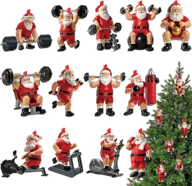 Syhood 26 peças de ornamentos de Natal para academia, halterofilista, exercícios físicos, para árvore de Natal, Papai Noel, halteres acrílicos, presentes de treino para amantes de academia (Papai Noel