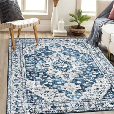 Tapetes tapete turquesa persa para casa, sala de estar, quarto, mesinha de cabeceira, lavável na máquina, tapete de vários tamanhos, azul e branco clássico, 60 x 90 cm