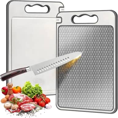 Tábua de Corte para Cozinha Dupla Face Aço Inoxidável e PP, Superfície Higiênica para Carnes, Frutas e Vegetais, Afiador Integrado, Base Antiderrapante e Alça Ergonômica PREMIUM - LAGUS IMP.