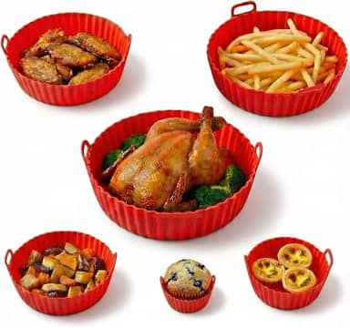 Formas de Silicone para Air Fryer e Micro-ondas – Kit 6 Unidades, Antiaderente, Reutilizáveis, Resistentes 230 °C, Laváveis na Lava-Louças, 6 tamanhos diferentes de 7 a 20 cm