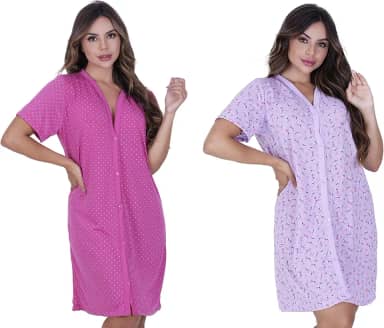 Kit 2 Camisola manga curta de botão abre fácil amamentação gestante idoso