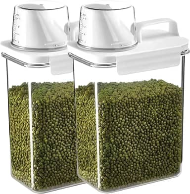 Pote Hermético Dispenser 2,5L com Tampa com Trava e Copo Medidor BPA Free Premium – Ideal para Armazenar Sabão em Pó, Arroz, Grãos e Mantimentos, Organização Completa da Cozinha