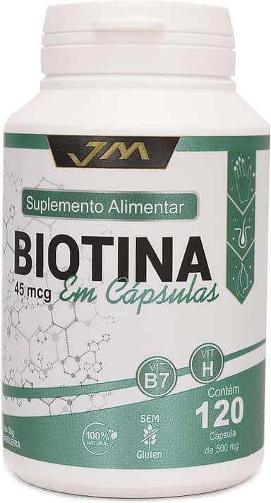 Biotina Pura 120 Capsulas Vitamina B7 JM Suplementos - Cabelo Pele Unha Vitamina Para Homens e Mulheres Firmeza
