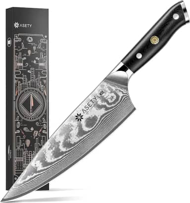 Faca de chef damasco: faca de chef japonesa afiada de 20 cm com núcleo de aço VG10, alça completa Tang G10, faca de cozinha profissional NSF segura para alimentos com bainha, caixa elegante de Natal